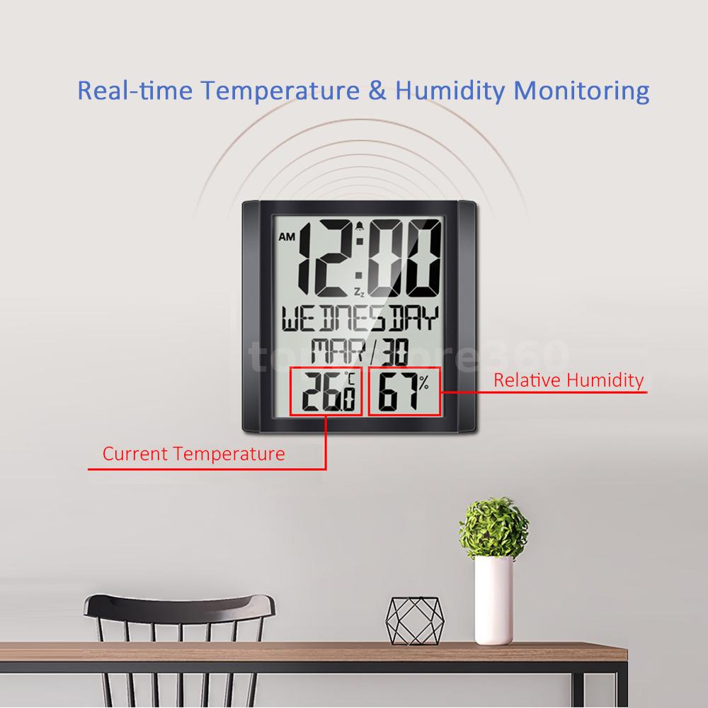 Digital Wall Clock with Temperature & Humidity 8.6'' Large Display Time ...